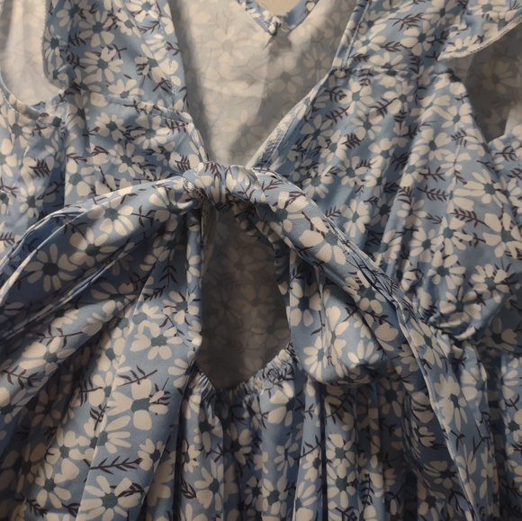 Women's Blue flowered Dress, 0XL - Picture 3 of 4